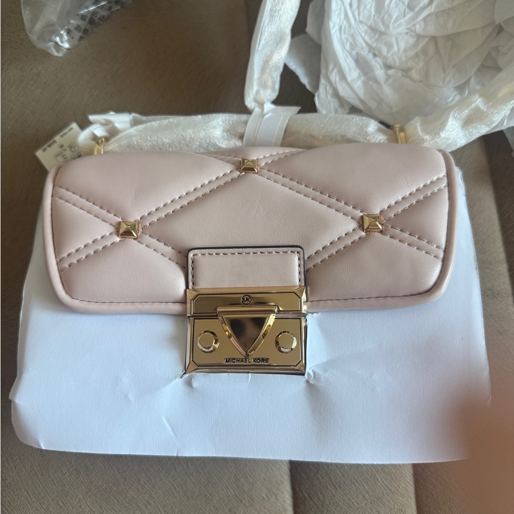 Michael Kors Blush Quilted Leather Crossbody with Gold Hardware